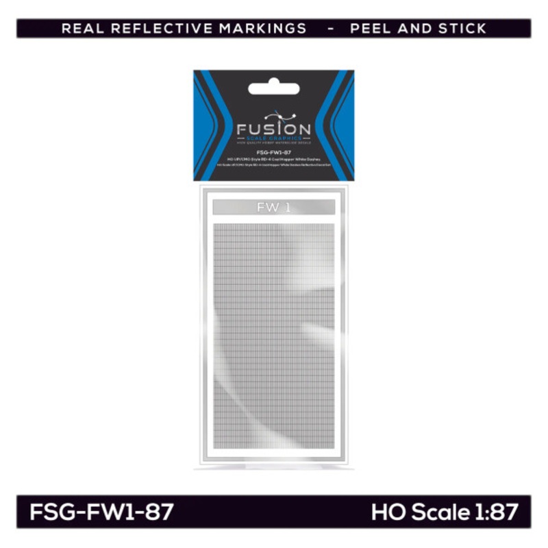 Fusion Scale Graphics FW1-87 - UP/CMO Style RD-4 Coal Hopper White Dashes Reflective Decal Set  - HO Scale
