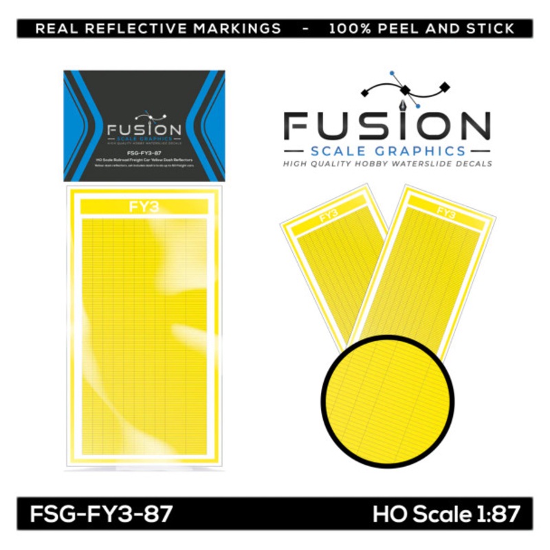Fusion Scale Graphics FY3-87 - Railroad Freight Car Bright Yellow Reflective Markings Set  - HO Scale