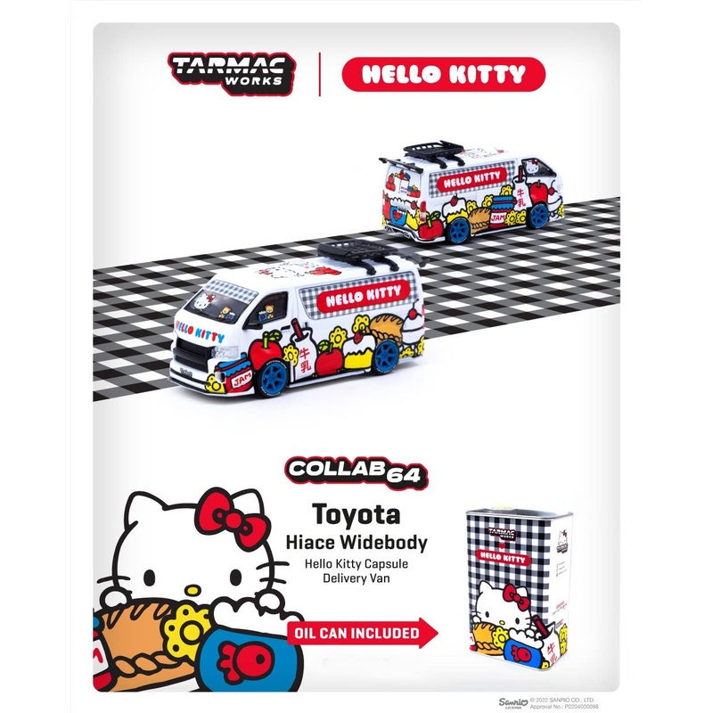 1/64 Toyota Hiace WidebodyTarmac Works X Hello Kitty Capsule  Delivery Van With metal oil can