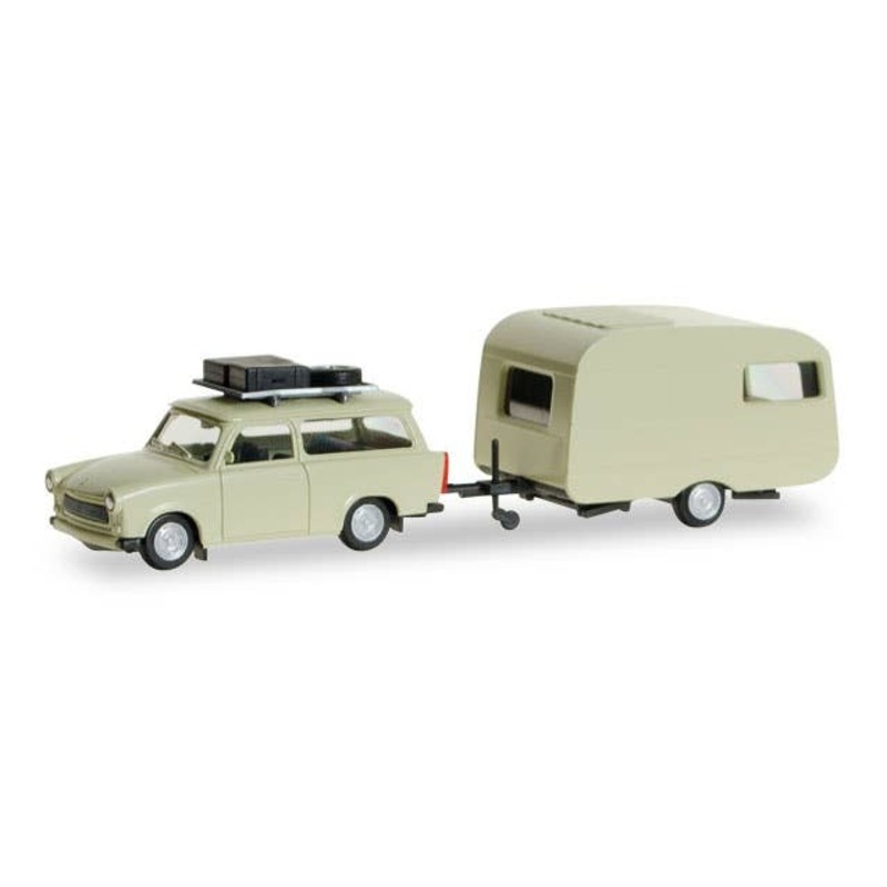 1/87 Trabant 601 Universal with Roof Rack and Travel Trailer