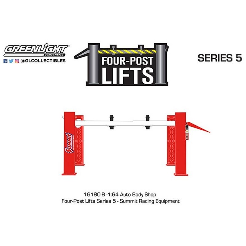 1/64 GreenLight Auto Body Shop - Four-Post Lifts Series 5 - Summit Racing Equipment