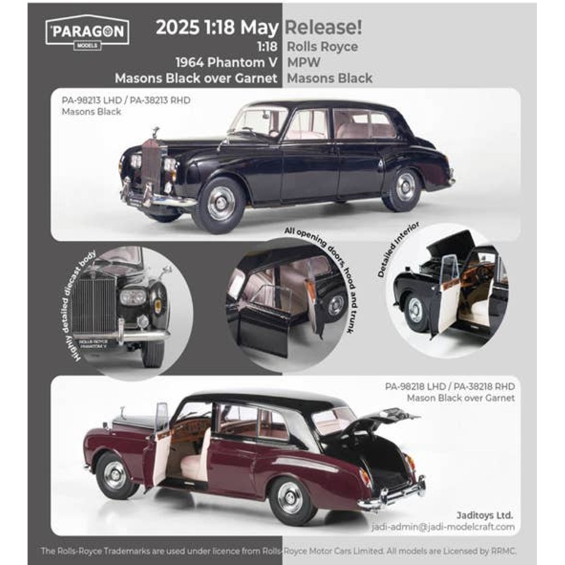 1/18 Rolls Royce Phantom V Mason's Black / Garnet Rhd