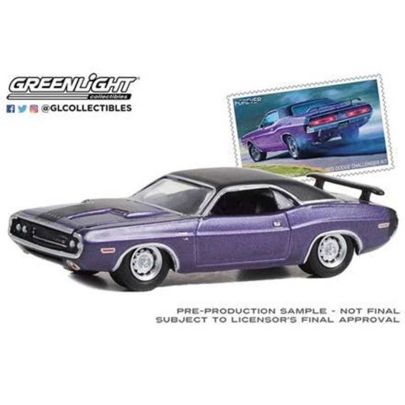 1/64 GreenLight 1970 Dodge Challenger R/T - United States Postal Service (USPS): 2022 Pony Car Stamp Collection by Artist Tom Fritz
