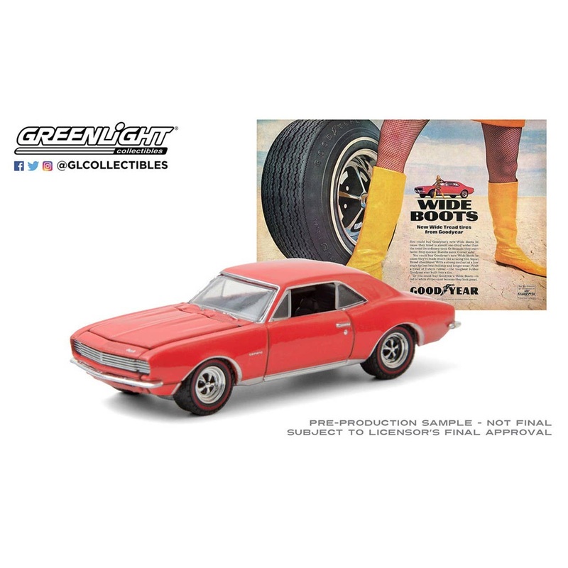 1/64 GreenLight Goodyear Vintage Ad Cars 1967 Chevrolet Camaro Wide Boots New Wide Tread tires from Goodyear