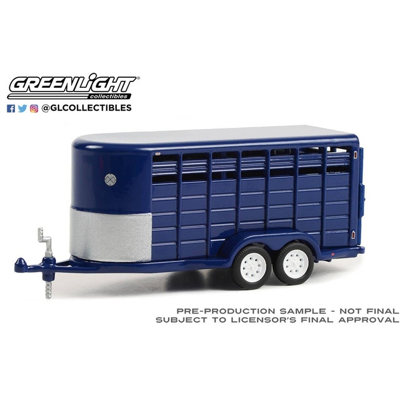 1/64 GreenLight Hitch & Tow Trailers - 14-Foot Livestock Trailer - Dark Blue