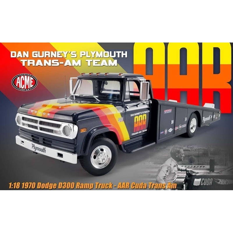 1/18 ACME 1970 Dodge D300 Ramp Truck Dan Gurney's AAR Cuda Trans AM Team