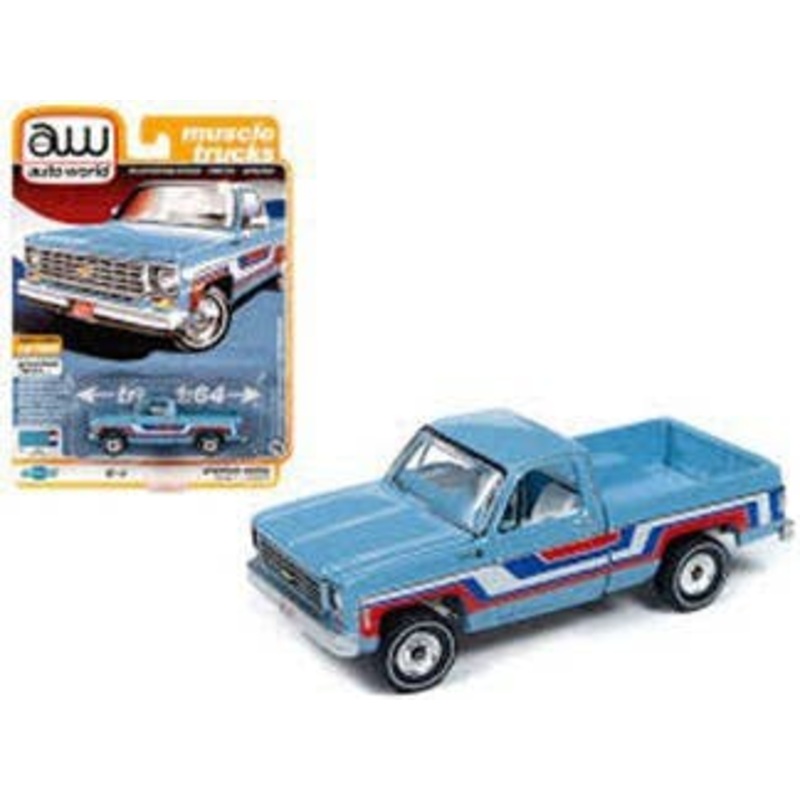 1/64 Auto World 1976 Chevrolet Bonanza Truck in Skyline Blue with Stripes Bicentennial Edition