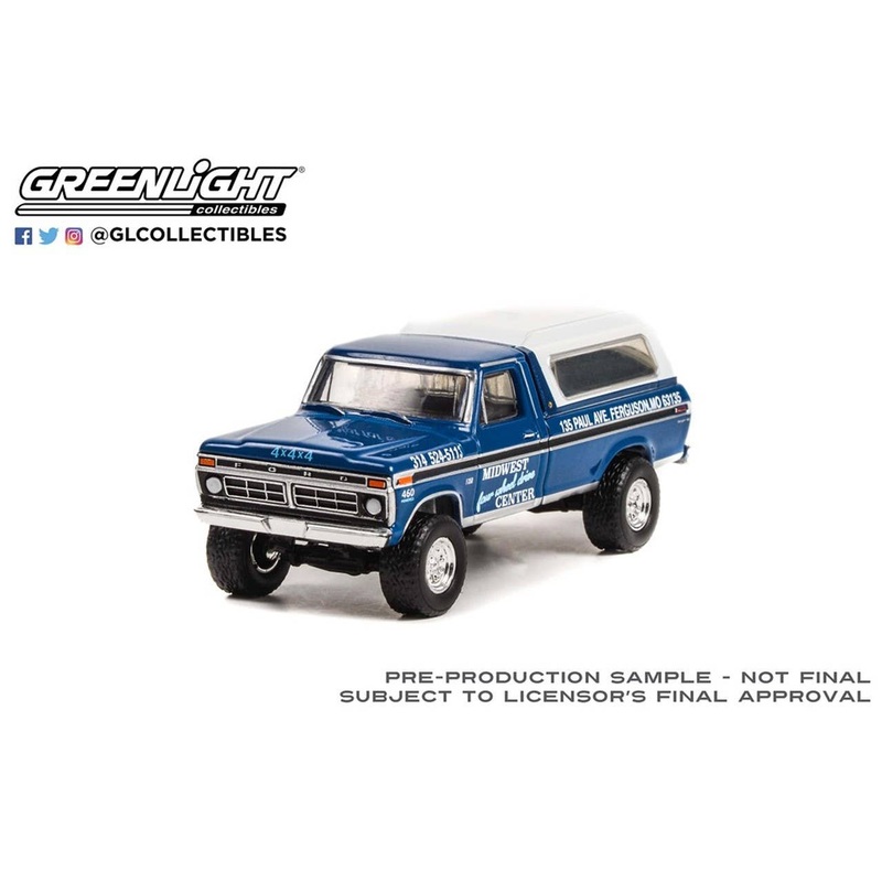 1/64 GreenLight 1974 Ford F-250 with Camper Shell - Midwest Four Wheel Drive Center