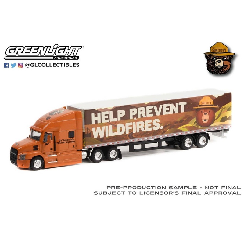 1/64 GreenLight Mack Anthem 18 Wheeler Tractor-Trailer - Smokey Bear Only You Can Prevent Wildfires
