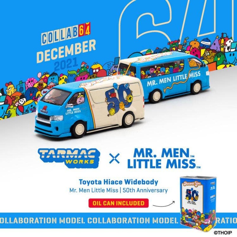 1/64 Toyota Hiace Widebody Mr. Men Little Miss 50th Anniversary With Metal Oil Can