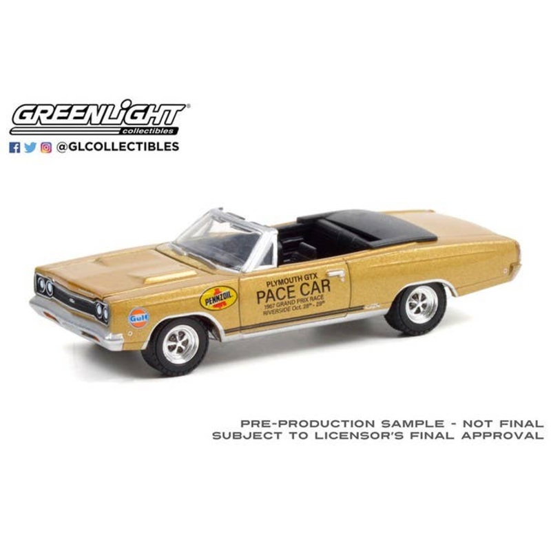 1/64 GreenLight 1968 Plymouth GTX 426 HEMI Convertible - 1967 Los Angeles Times Grand Prix at Riverside International Raceway Pace Car