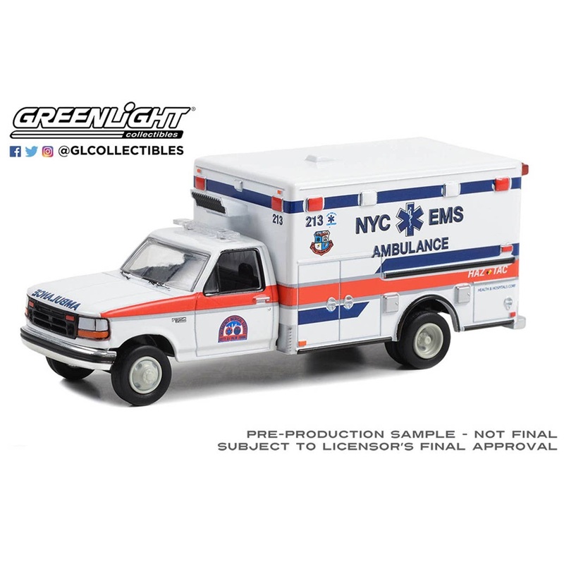 1/64 GreenLight First Responders - 1994 Ford F-350 Ambulance - NYC EMS (City of New York Emergency Medical Service) HAZ TAC Ambulance