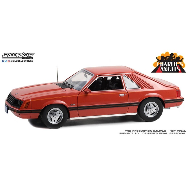 1/18 GreenLight Charlie's Angels (1976-1981 TV Series) - 1979 Ford Mustang Ghia - Medium Red with Black Stripe Treatment