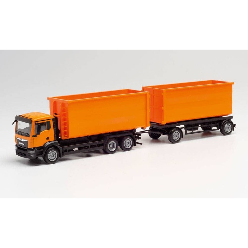 1/87 MAN TGS NN Roll-Off Container Truck with Trailer Orange