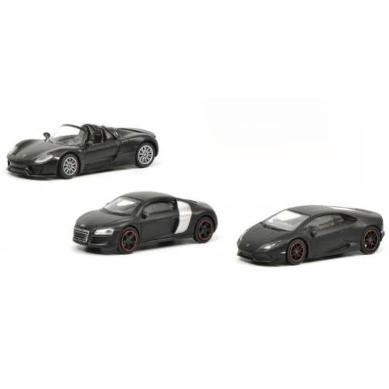 1/64 Concept Black Set Porsche 918 Spyder, Audi R8 Coupe, Lamborghini Huracan