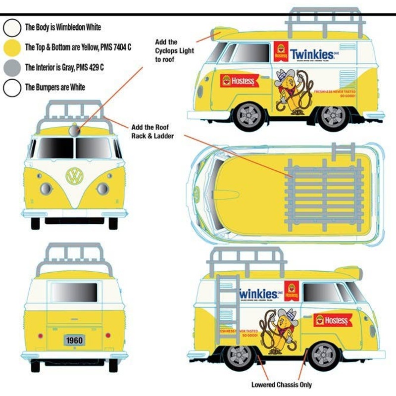 1/64 M2 Machines 1960 VW Delivery Van TWINKIES Wimbledon White Top & Bottom Yellow