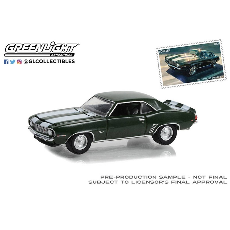 1/64 GreenLight 1969 Chevrolet Camaro Z/28 - United States Postal Service (USPS): 2022 Pony Car Stamp Collection by Artist Tom Fritz