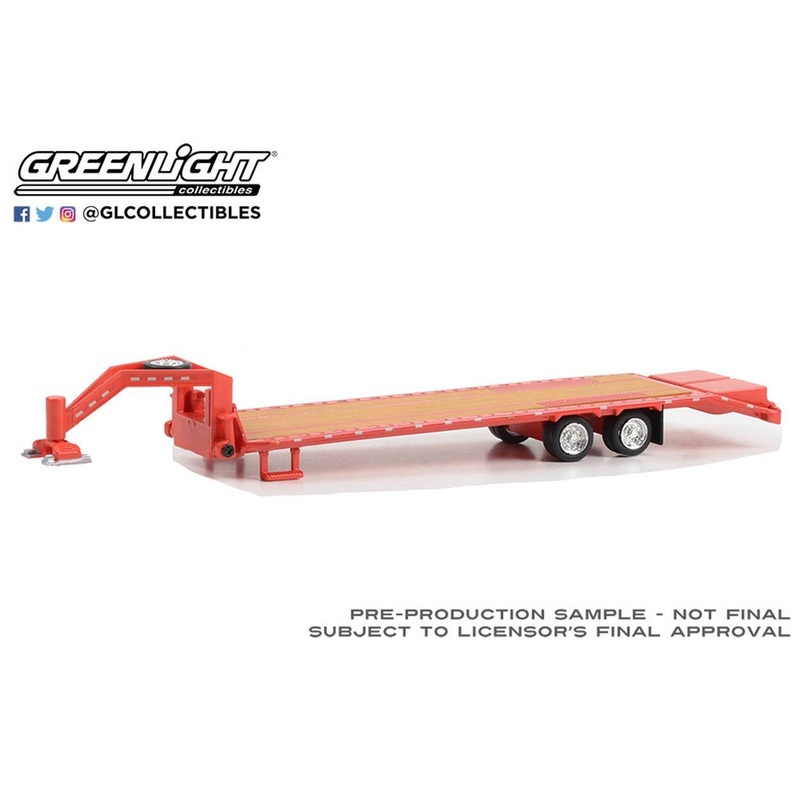1/64 GreenLight Gooseneck Trailer - Red with Red and White Conspicuity Stripes