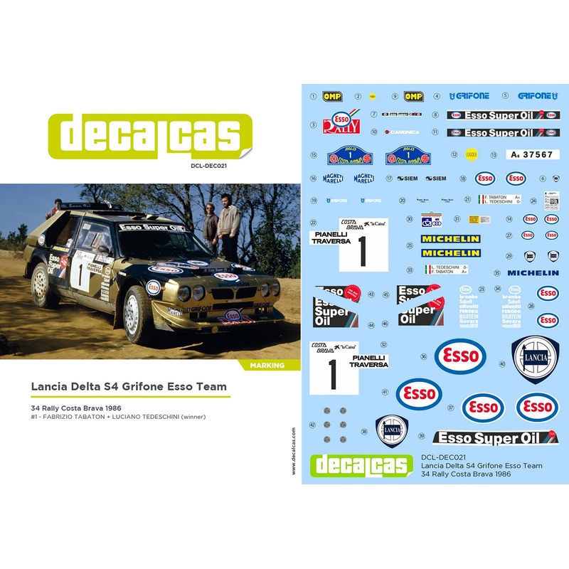 1/24 Lancia Delta S4 Grifone Esso Team 1986 Costa Brava Rally Decal Set
