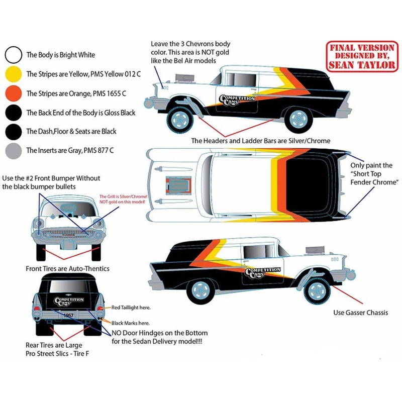 1/64 M2 Machines 1957 Chevrolet Sedan Delivery - Gasser - COMP CANS - Bright White