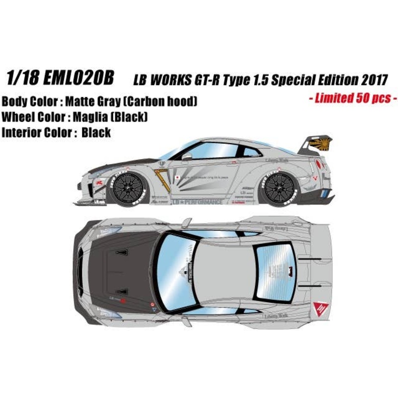 1/18 LB Works GT-R Type 1.5 Special Edition 2017 Matte Gray