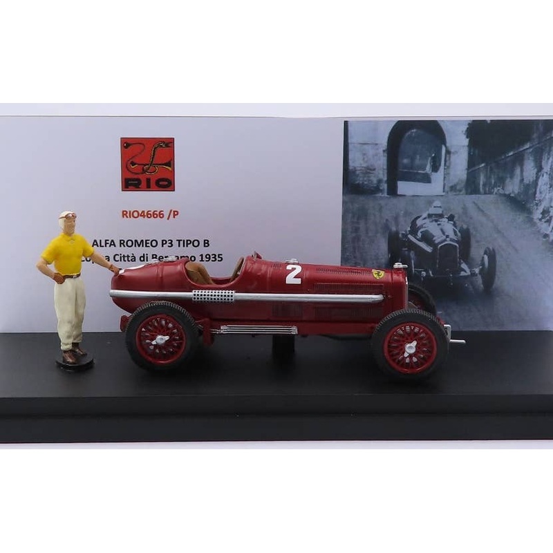 1/43 Alfa Romeo P3 TIPO B Coppa Citta di Bergamo 1935 Winner # 2 Tazio Nuvolari with Figure