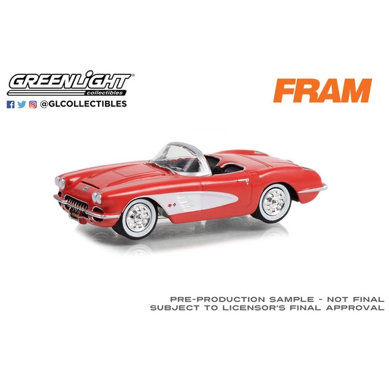 1/64 GreenLight 1958 Chevrolet Corvette - FRAM Oil Filters Trusted Since 1934