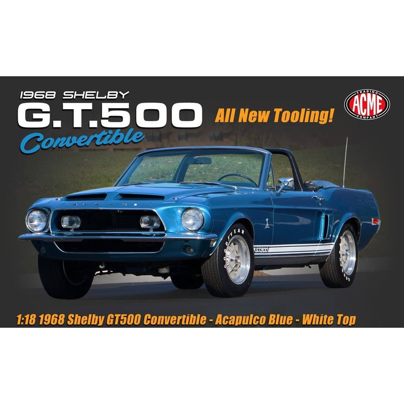 1/18 ACME 1968 Shelby GT500 Convertible - Acapulco Blue - White Top