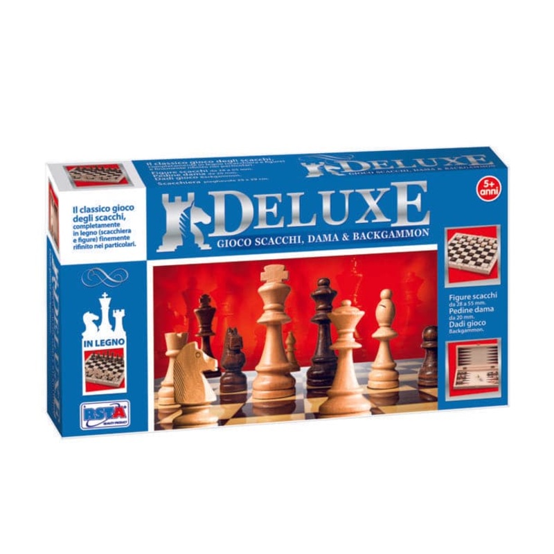 Chess Checkers Backgammon Deluxe in Folding Wood