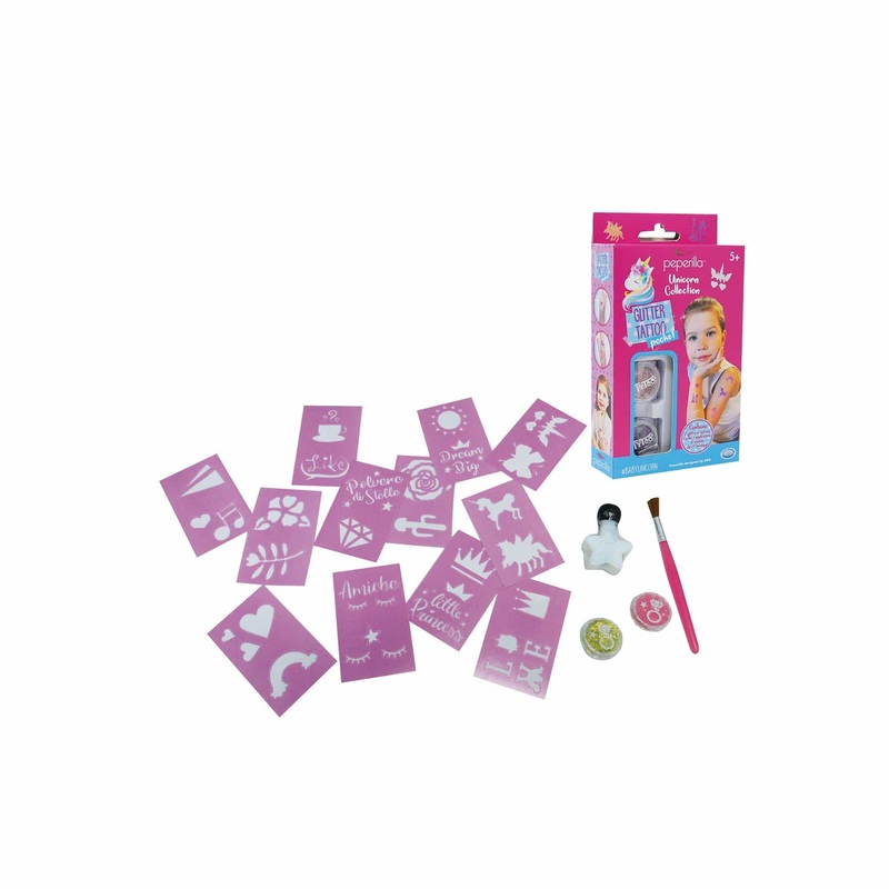 Peperilla - Glitter Tattoo Pocket tattoo set with 2 glitter powder, glue, applicator, 12 stencils of 2 tattoos (24 total tattoos) package size 10.5 x 18.5 x 3.5 cm