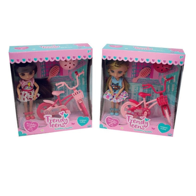 Trendy Teens - Mini Fashion with bicycle 16 cm doll with bicycle, helmet and hairbrush
