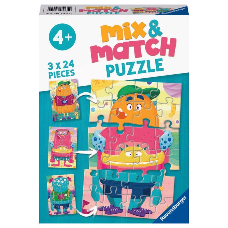 3 Puzzles of 24 Pieces Mix & Match - Funny Monsters